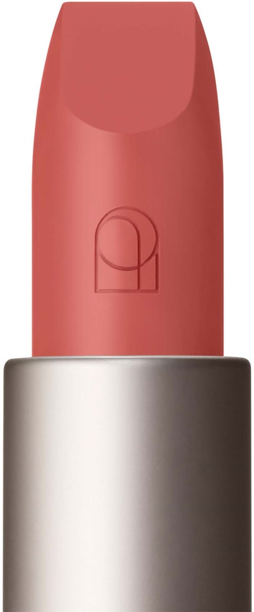 Ein Lippenstift mit rosa Lippenstift in einem silbernen Halter.