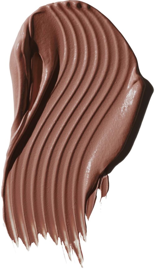 En smet av slät, chokladfärgad kräm med ribbor, ser ut som ett pålägg eller desserttopping.