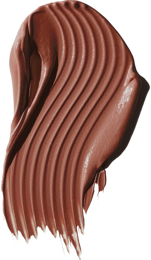 Ein Wirbel aus braunem Make-up oder Lippenstift mit Rillen und glatter Textur.