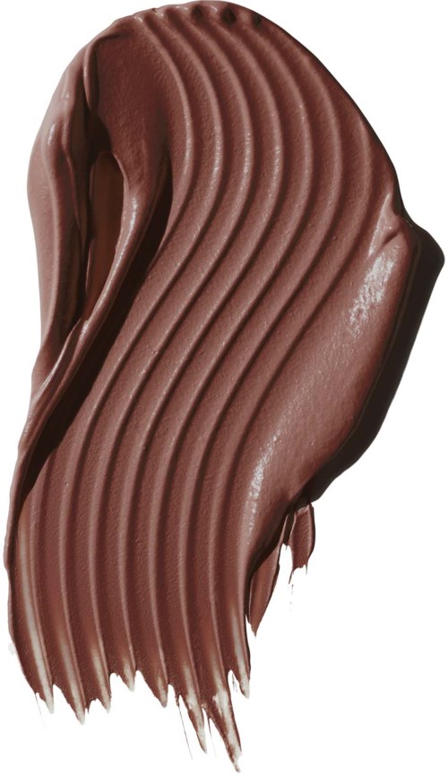 En brun, texturerad, böjd kakaosmörssträck med ränder. Ser slät och rik ut.