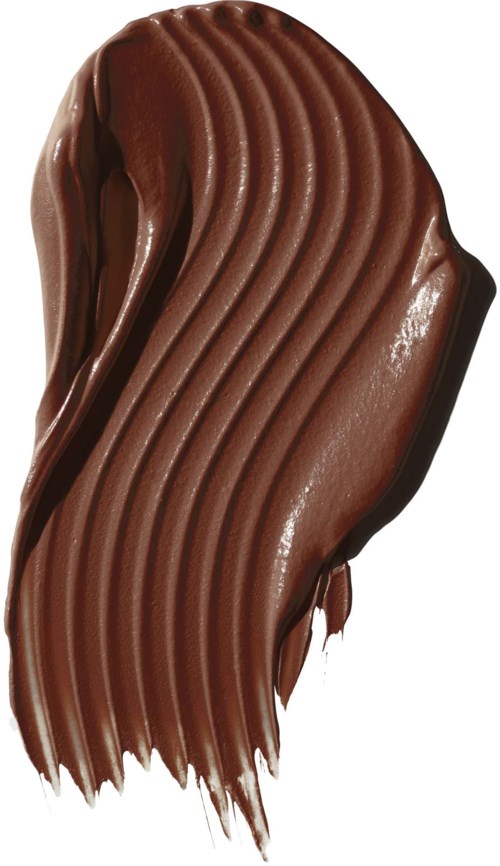 En slät, brun chokladsås med vågiga ränder, ser krämig och rik ut.