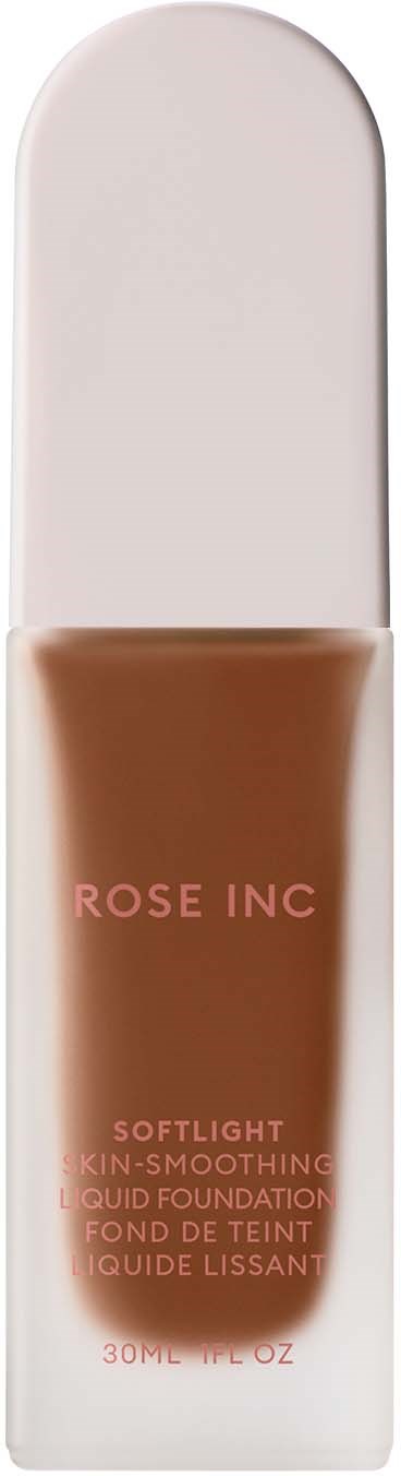Pullo on 'ROSÉ INC' -sävytetty nestemäinen meikkipohja, ruskea väri ja valkoinen korkki.
