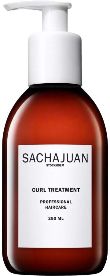 Ruskea pullo, jossa valkoinen pumppu, merkintä 'SACHAJUAN', ammattimaiseen hiustenhoitoon, 250 ml.