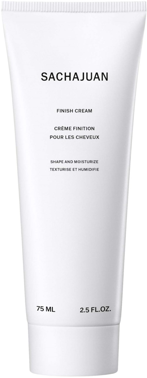 En vit tub märkt "SACHAJUAN" med text om finish, form och fukt för håret, 75 ml/2,5 fl oz.
