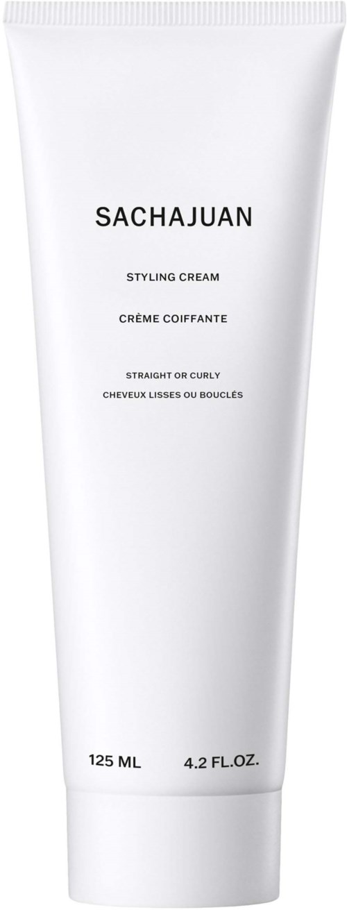 White tube of Sachajuan styling cream for straight or curly hair, 125 ML, 4.2 FL.OZ.