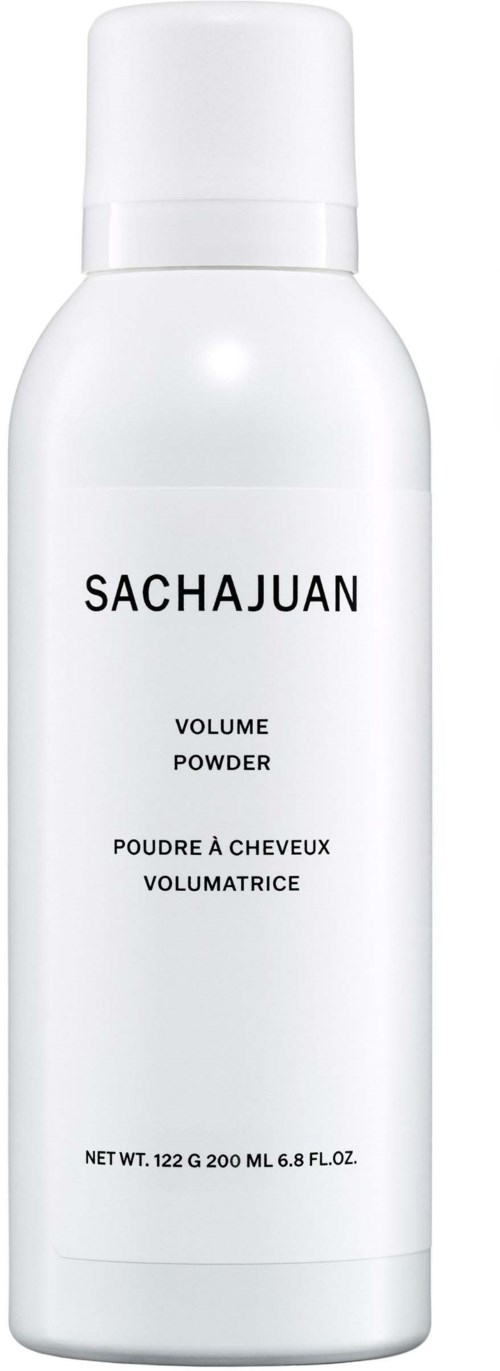 Weiße Flasche mit schwarzem Text, beschriftet Sacajuan Volume Powder, Größe 122g.