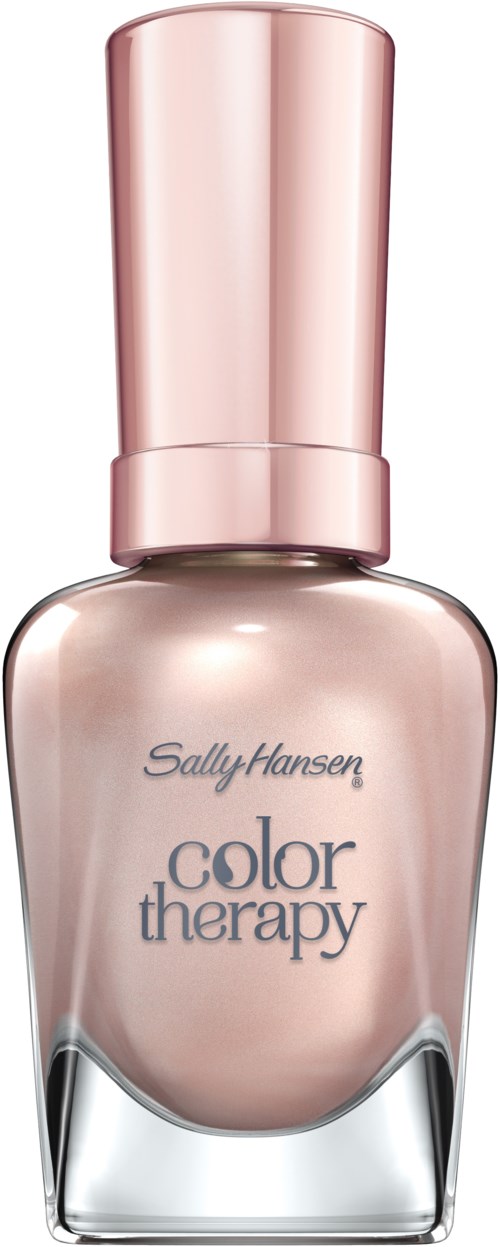 En rosa nagellackflaska märkt 'Sally Hansen color therapy' med en glänsande lock.