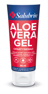 Salubrin Aloe Vera Gel tuba, sininen ja punainen tarra, 60 ml, ihonhoito, rauhoittava ja kosteuttava.