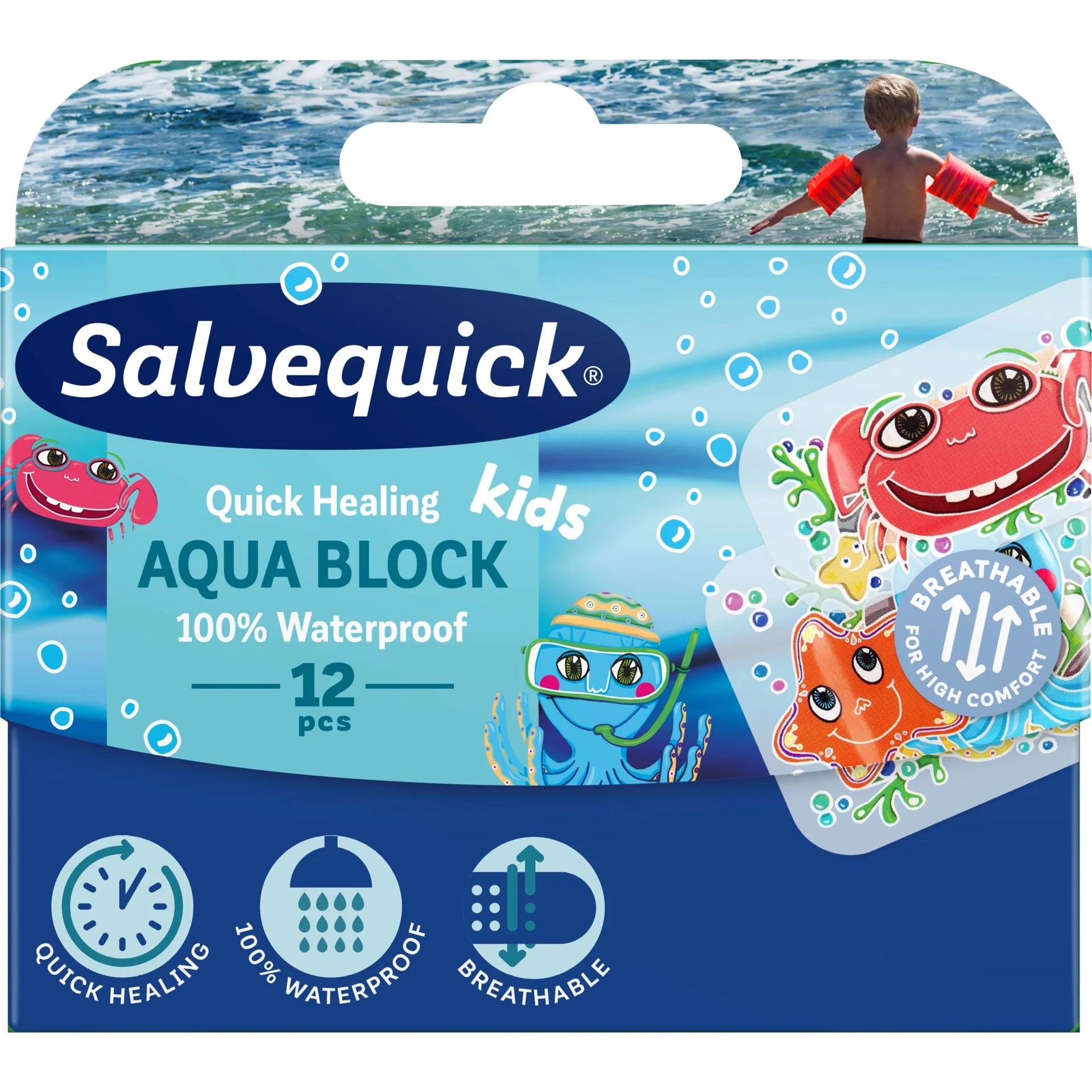 Läs mer om Salvequick Aqua Block Kids 12 st