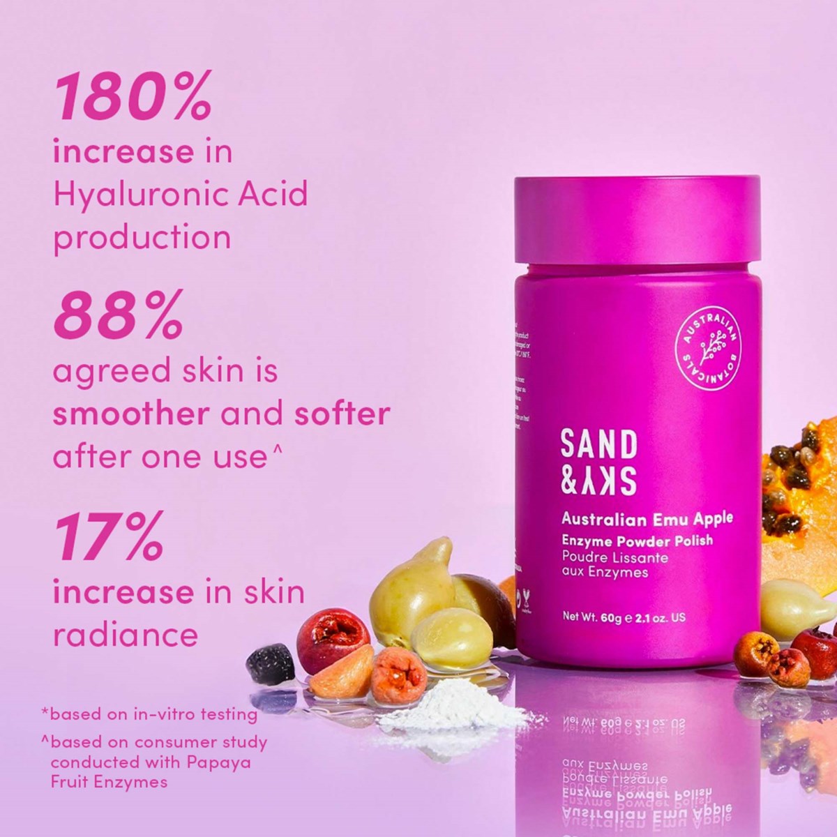 Энзимная пудра-эксфолиант для лица Sand & Sky Australian Glow Berries Enzyme Powder Exfoliator для сияния кожи, 60 г — фото 5