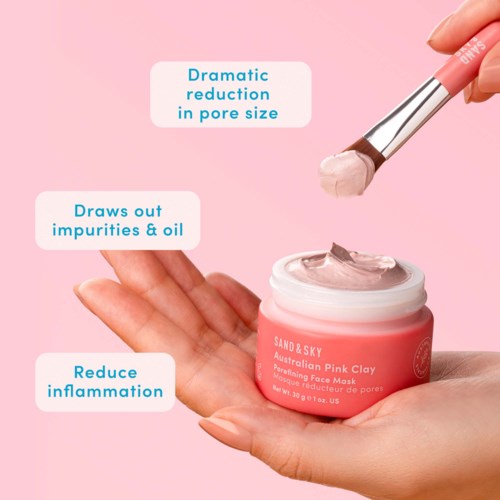 Маска для лица Sand & Sky Australian Pink Clay Porefining Face Mask сужающая поры, с розовой глиной, 30 г — фото 5