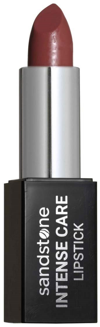 Läppstift med silverhölje och svart botten, märkt 'Sandstone Intense Care Lipstick', i rosa nyans.