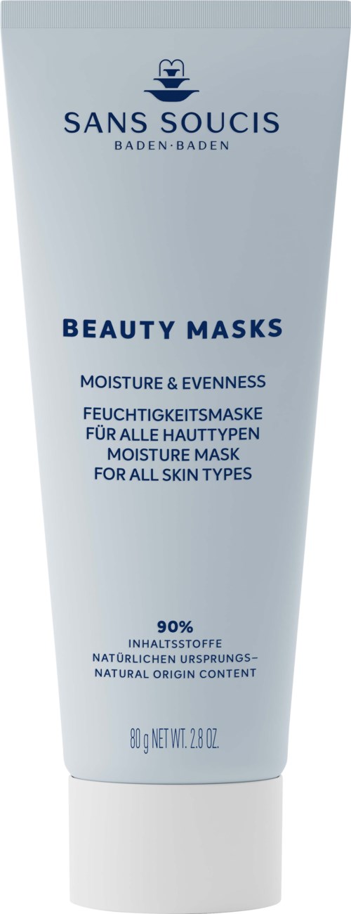 Een tube Sans Soucis schoonheidsmasker voor alle huidtypen, biedt vocht en gelijkmatigheid, met 90% natuurlijke ingrediënten.