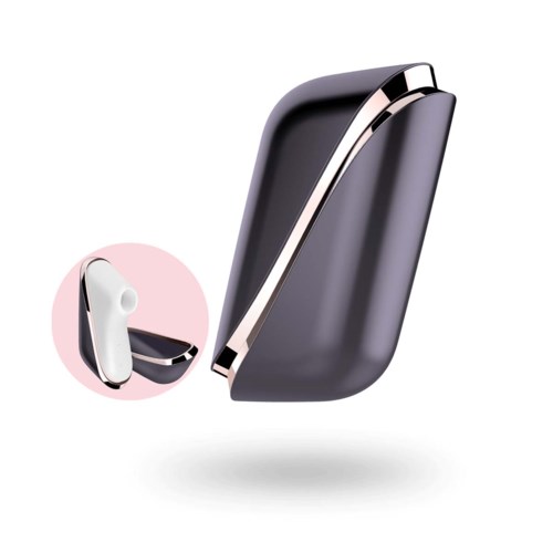A sleek black device with a metallic accent, shown with a white component, on a plain white background.