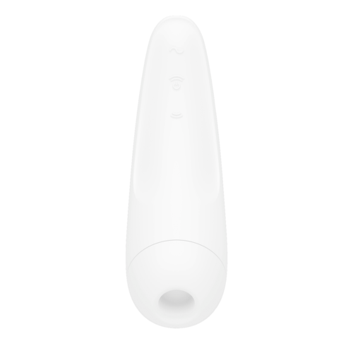 A white device with a rounded top and small hole at the bottom, possibly a modern electronic gadget or sensor.