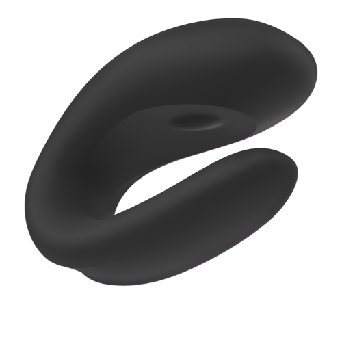 En svart, abstrakt 3D-form som ser ut som en vriden, ihålig ögla eller ring.