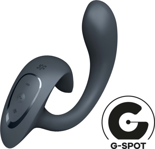 A curved black device with buttons, possibly a wearable or gadget, with a G-SPOT logo nearby.
