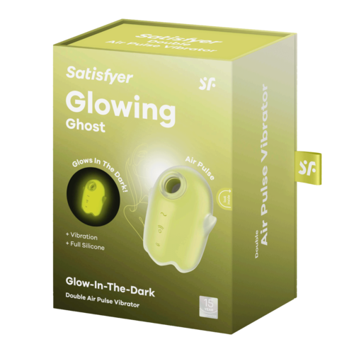 A small, light green device called Satisfyer Glowing Ghost that glows in the dark and vibrates.