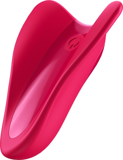 En rosa enhet med en buet form og en liten knapp eller indikator. Den ser slank og moderne ut.