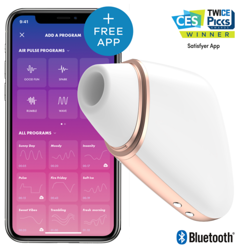 Een draagbaar apparaat verbonden met een smartphone, promotie van een welzijnsapp met Bluetooth en een strak ontwerp.