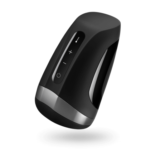 A black and gray device with buttons for power, volume, and a slider to control settings.