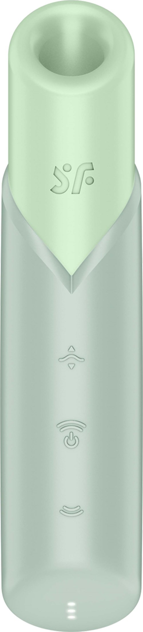 En elegant, lys grønn vape-enhet med ikoner for strøm, temperatur og batteri.