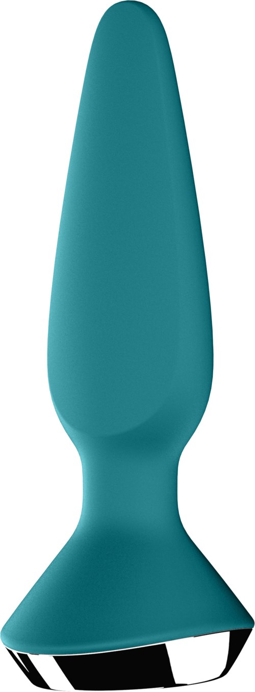 A teal-colored object that looks like a small, smooth, rounded tool with a wider base and a pointed tip.
