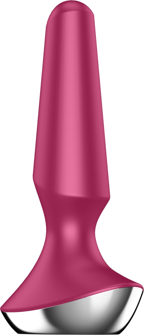 Een roze metalen gereedschap met een afgeronde punt en een gebogen handvat, mogelijk een keuken- of knutselhulpmiddel.