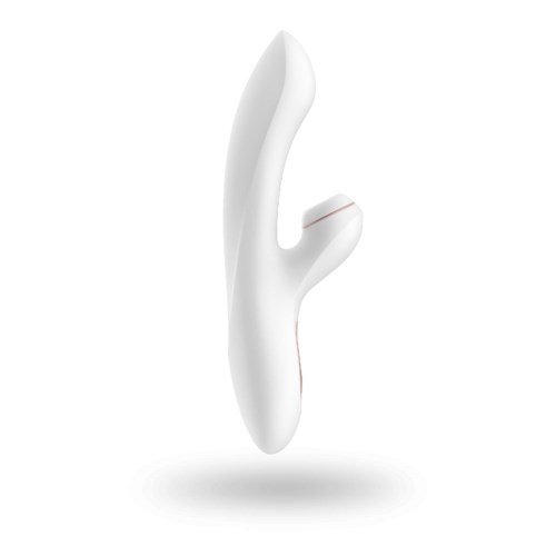 Ett vitt, kurvat föremål med en liten boll längst ut, som liknar en modern, elegant massageapparat eller vibrator.