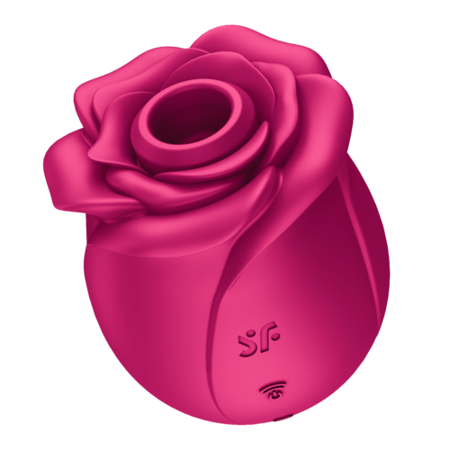 En rosa, rosformad enhet med slutna kronblad och ett runt öppning ovanpå. Den har en liten logga och Wi-Fi-symbol.