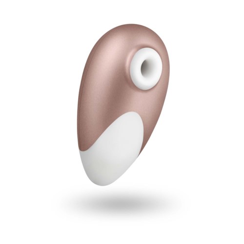 En liten, oval formad enhet med en stor ögonliknande cirkel och tvåfärgad design, som liknar en söt robot.