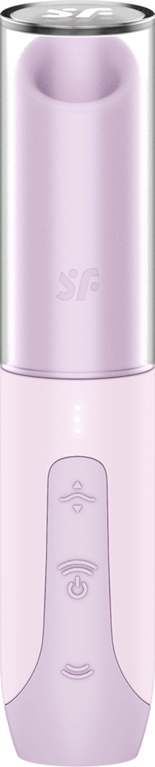 A portable, pink, cleaning device with three buttons and LED lights, designed for personal use.