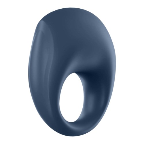 Ett mörkblått, glatt, ringformat föremål med ett hål i mitten, kan vara gjort av plast eller gummi.