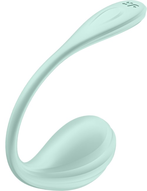 Een flexibele, lichtgroene apparaat met een gebogen vorm, een kleine kop en een grotere basis voor handsfree gebruik.