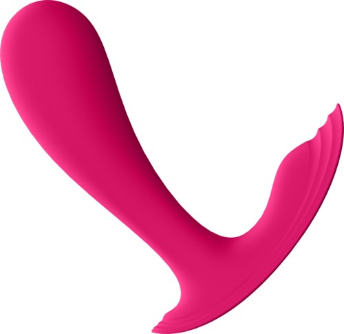 Een roze gebogen voorwerp met een getextureerd, flexibel uiterlijk, gevormd als een vraagteken of haak.
