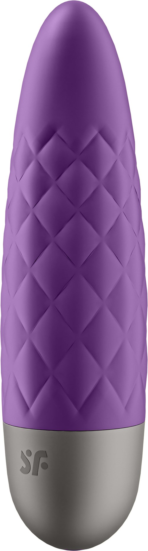A purple and gray vibrating device with a textured surface, designed for personal use.
