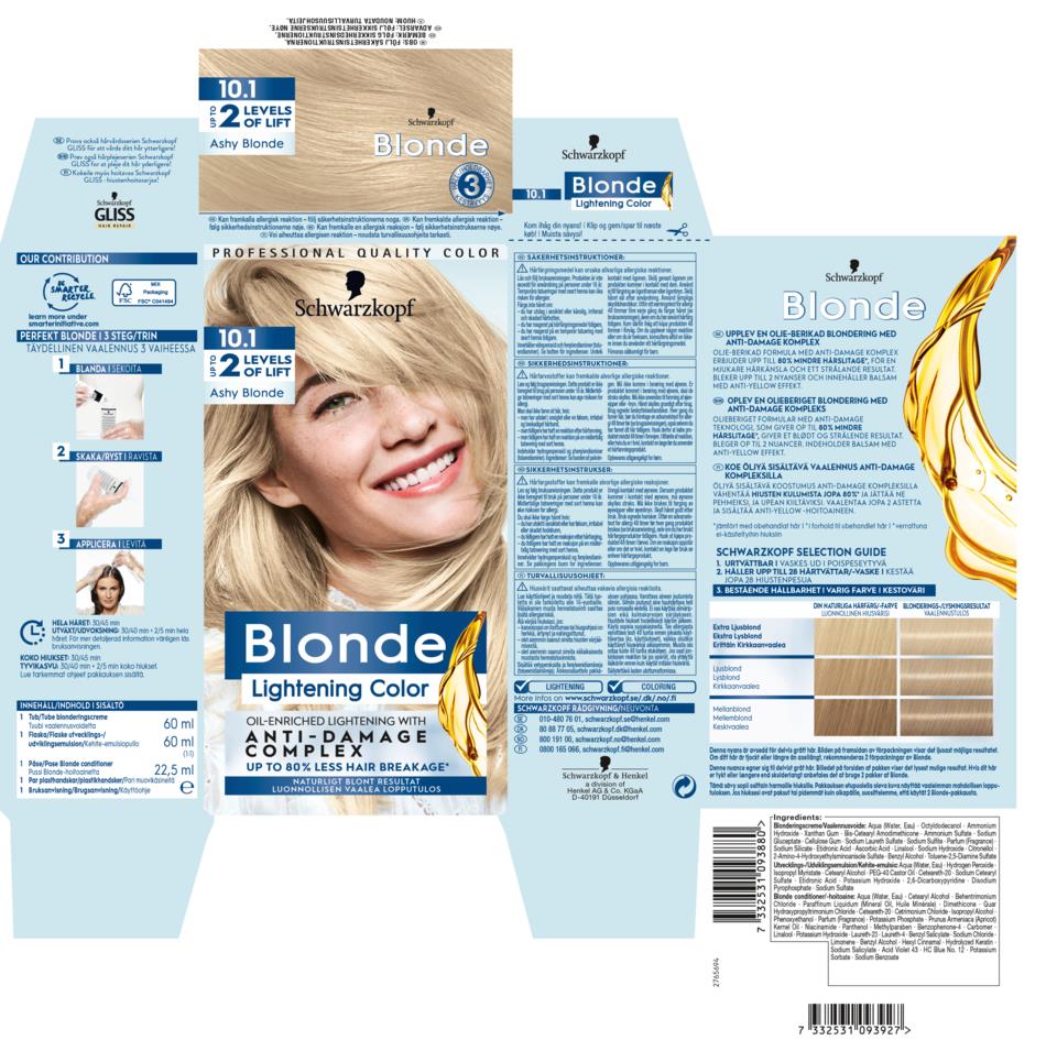 Schwarzkopf Blonde Lightening Color 10.1 Ashy Blonde