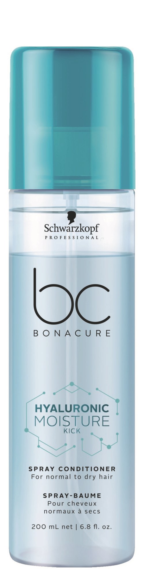 En sprayburk av Schwarzkopf Bonacure Hyaluronic Moisture Kick för torrt hår.