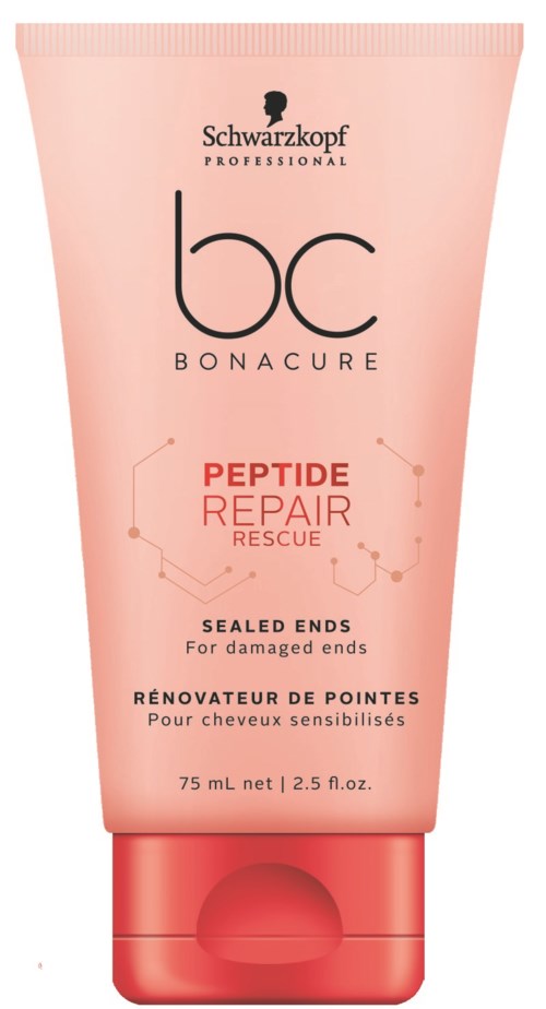 Różowa tubka Schwarzkopf BC Bonacure Peptide Repair Rescue do zniszczonych końcówek włosów. Mały i elegancki design.