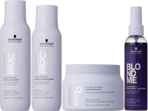 Schwarzkopf Professional BLONDME Purple Bundle Shampoo 300 ml & Conditioner 250 ml & Mask 200 ml & Spray Conditioner 150 ml