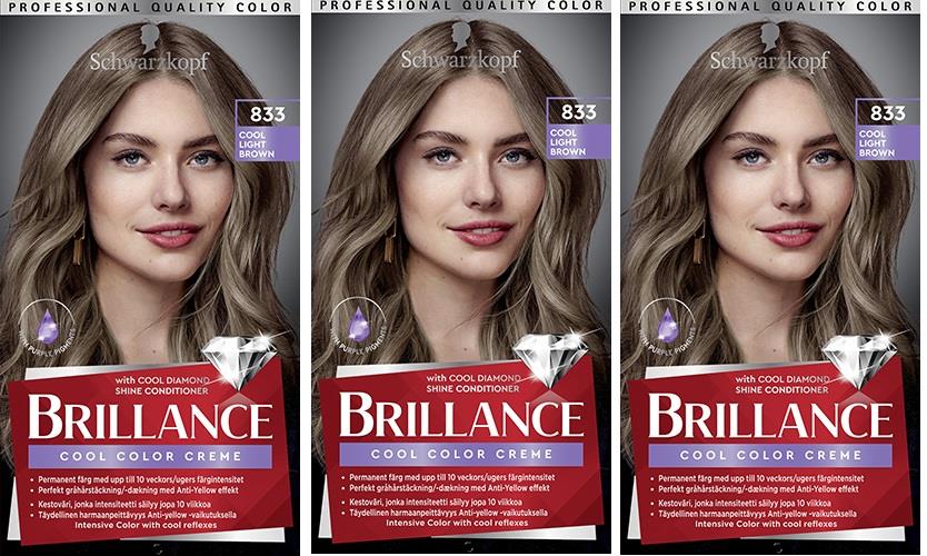 Schwarzkopf Brillance Hair Color 833 Cool Light Brown 3 Pack