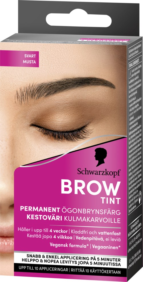 Schwarzkopf kulmakynän laatikko, kuva läheiseltä silmältä ja kulmakarvoilta.