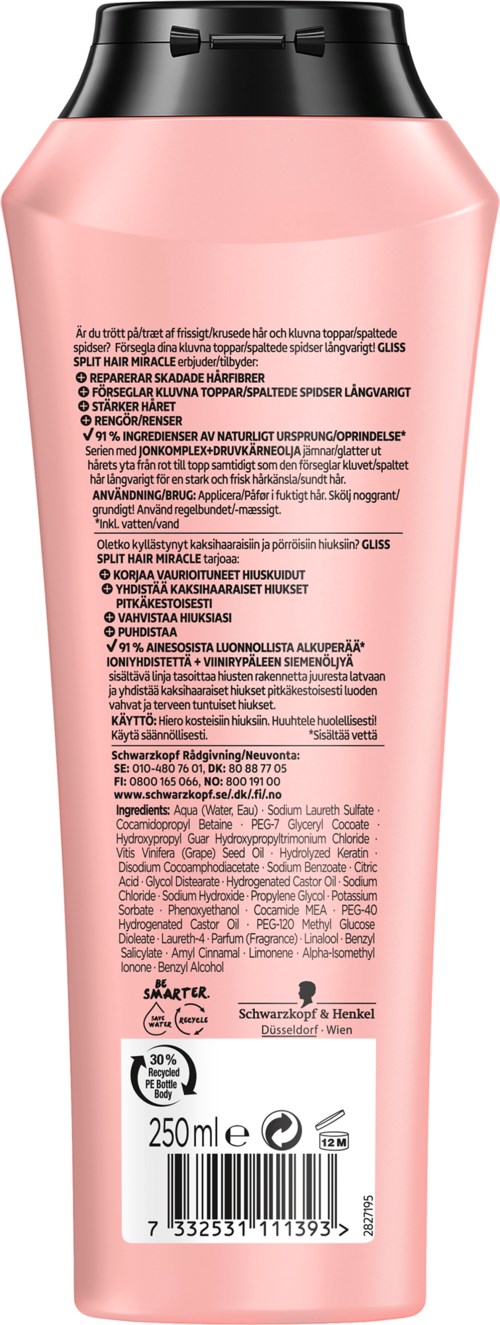 Lyserød flaske med sort låg og detaljeret tekst på bagsiden, sandsynligvis et personligt pleje- eller skønhedsprodukt.