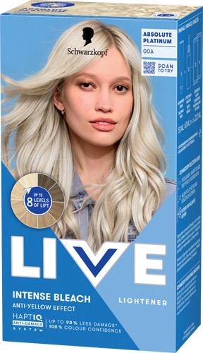 Niebieskie opakowanie z blond kobietą, logo marki oraz informacje o produkcie do rozjaśniania włosów.