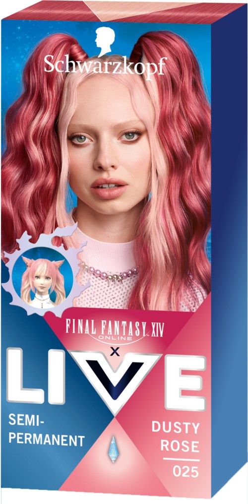 A box features a woman with pink, wavy hair, a logo, and text related to hair dye and video game content.