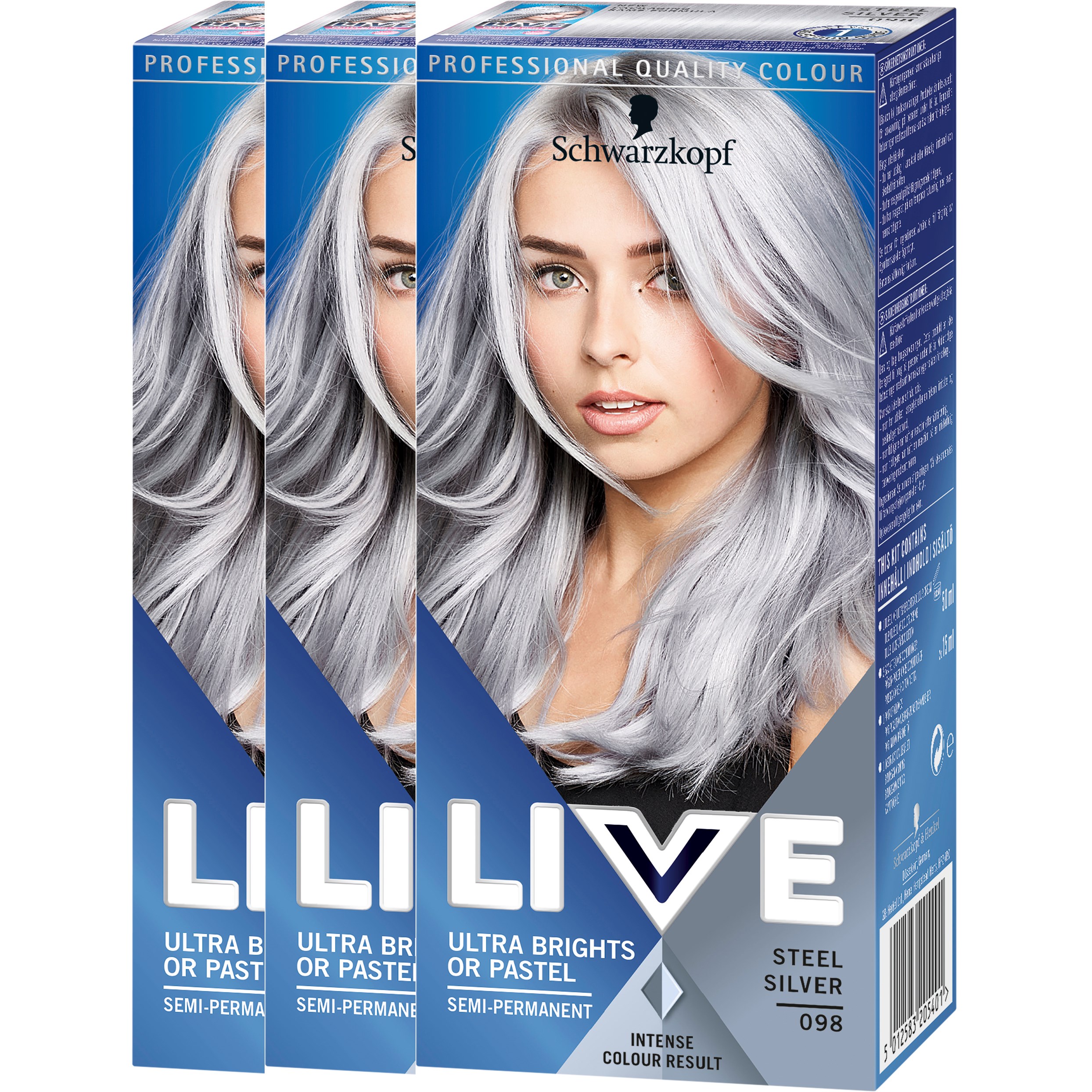 Schwarzkopf LIVE Ultra Brights or Pastel 098 Steel Silver 3-pack