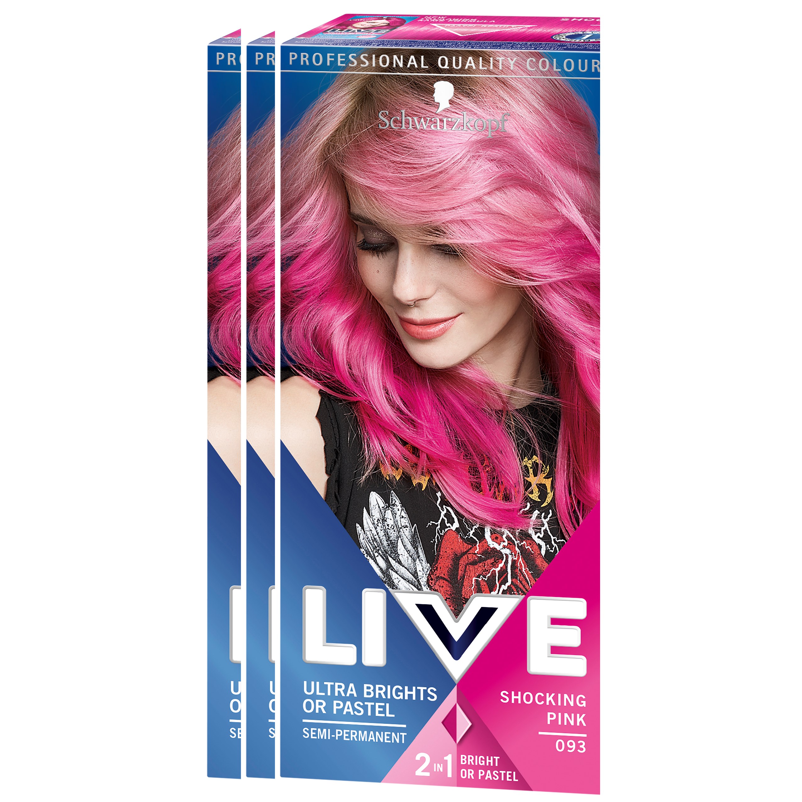 Schwarzkopf LIVE Ultra Brights or Pastel 93 Shocking Pink  3-pack