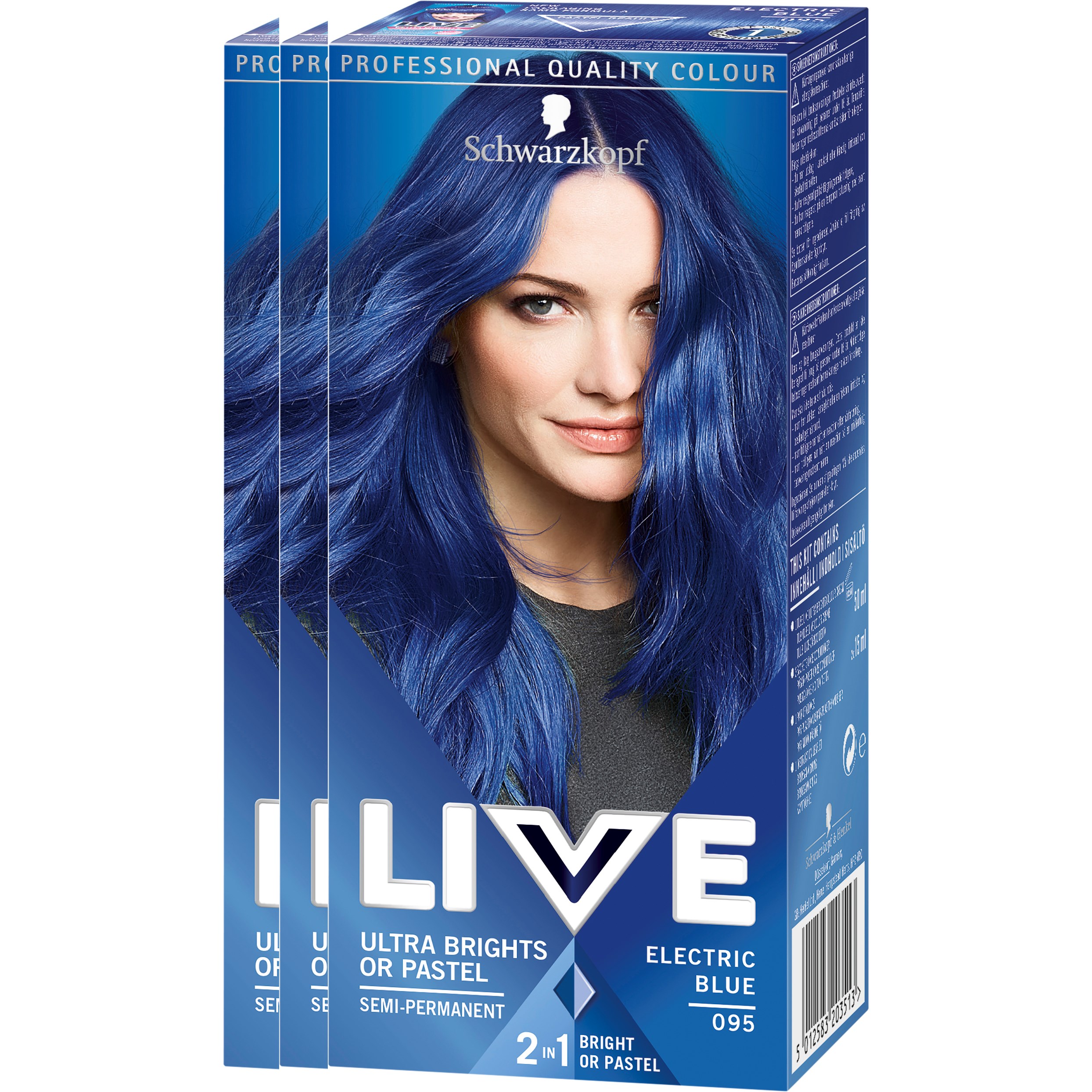 Schwarzkopf LIVE Ultra Brights or Pastel 95 Electric Blue  3-pack