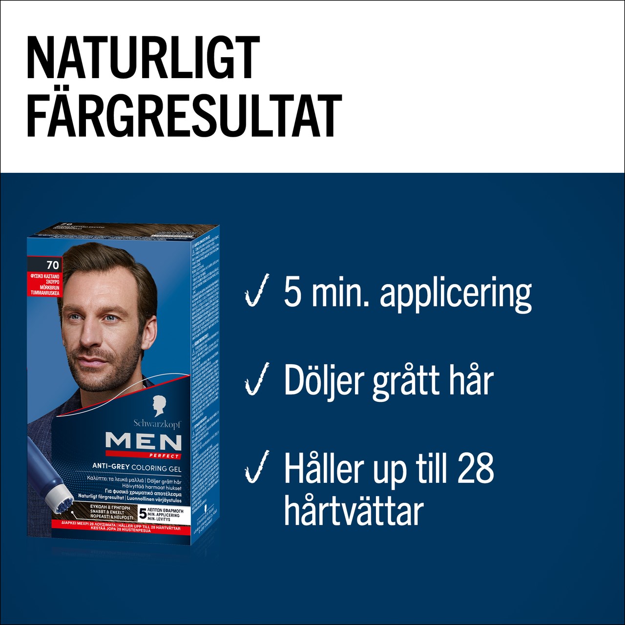 Schwarzkopf Men Perfect Anti-Grey Coloring Gel 70 Dark Brown (obrázok 5)