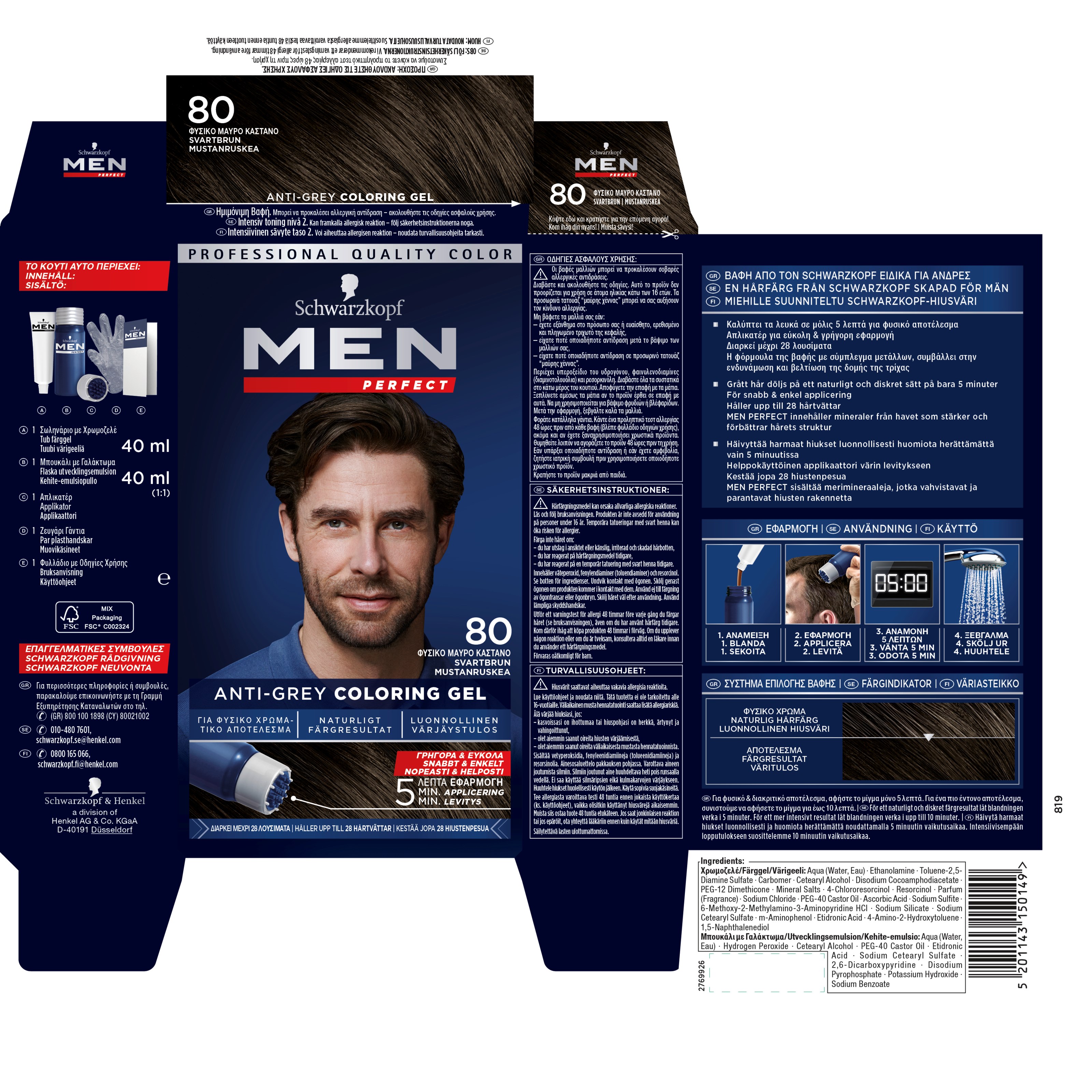 Schwarzkopf Men Perfect Anti-Grey Coloring Gel 80 BlackBrown (obrázok 5)